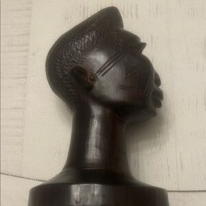African Carved Ebony Female Head from Tanganyika, Vintage